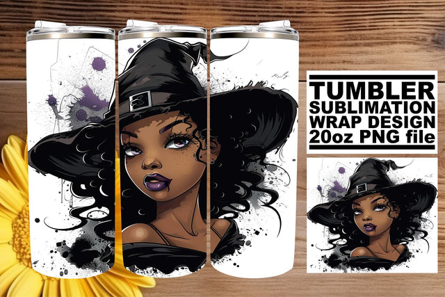 20oz Tumbler Wrap Gothic Watercolor Afro Woman Sublimation afrosvg 