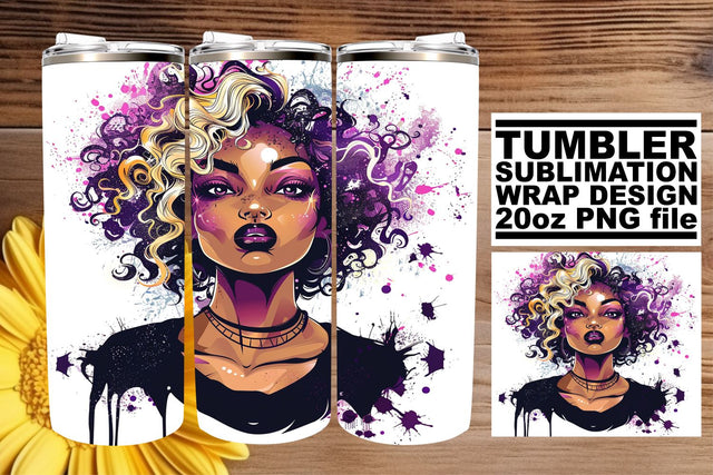 20oz Tumbler Wrap Halloween Watercolor Afro Woman Sublimation afrosvg 