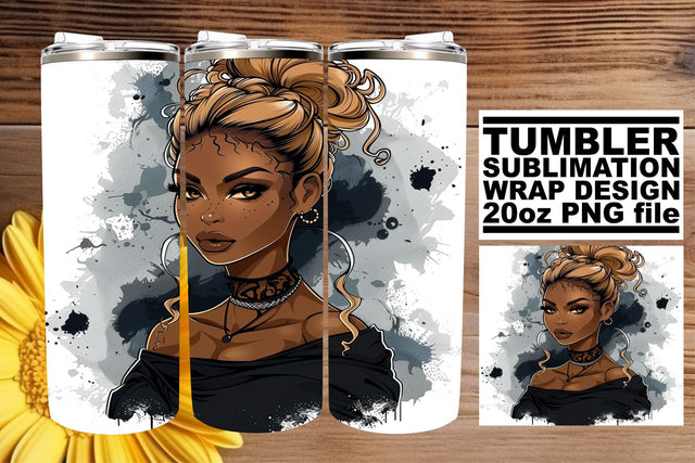 20oz Tumbler Wrap Halloween Watercolor Gothic Afro Woman Sublimation afrosvg 