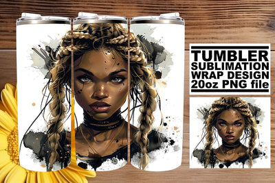 20oz Tumbler Wrap Halloween Watercolor Gothic Afro Woman Sublimation afrosvg 