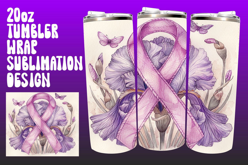 20oz Tumbler Wrap Pink Ribbon Cancer Sublimation afrosvg 
