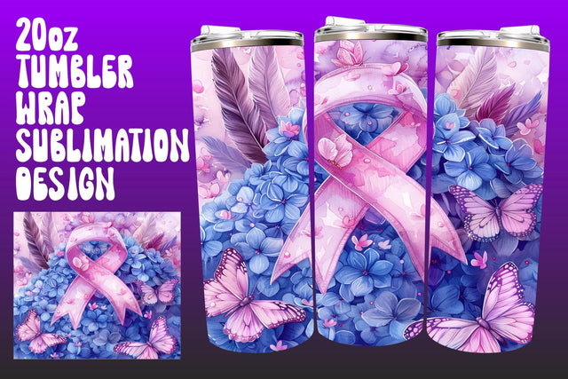 20oz Tumbler Wrap Pink Ribbon Sublimation afrosvg 