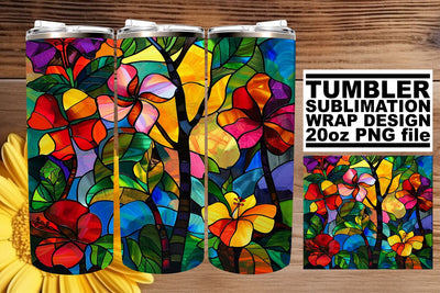 20oz Tumbler Wrap Stained Glass Tree Colorful Design Sublimation afrosvg 