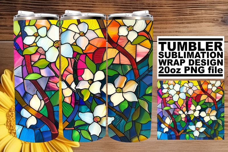 20oz Tumbler Wrap Stained Glass Tree Colorful Design Sublimation afrosvg 