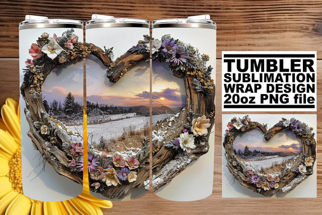 20oz Tumbler Wrap Sublimation 3D Heart Frame Christmas Sublimation afrosvg 