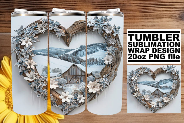 20oz Tumbler Wrap Sublimation 3D Heart Frame Christmas Sublimation afrosvg 