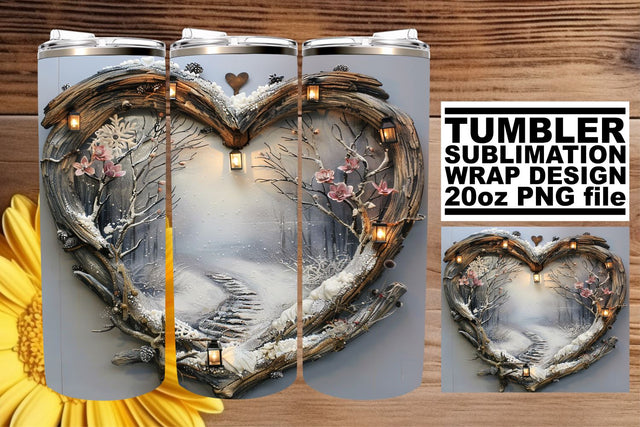 20oz Tumbler Wrap Sublimation 3D Heart Frame Holiday View Sublimation afrosvg 