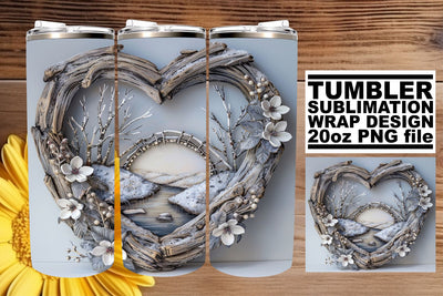20oz Tumbler Wrap Sublimation 3D Heart Frame Holiday View Sublimation afrosvg 