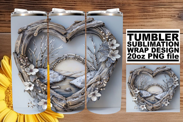 20oz Tumbler Wrap Sublimation 3D Heart Frame Holiday View Sublimation afrosvg 
