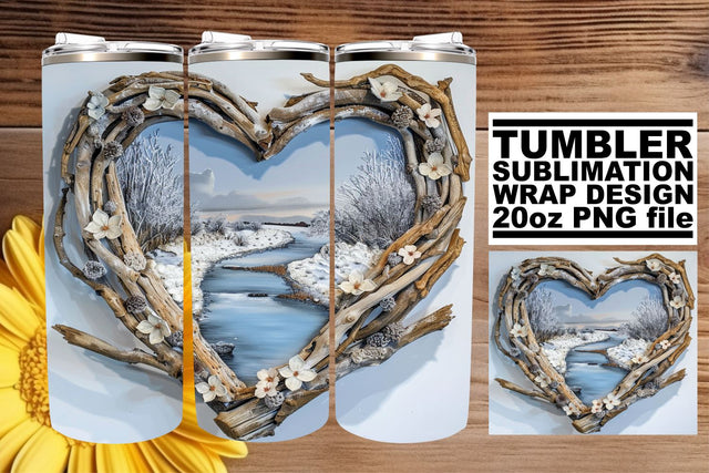 20oz Tumbler Wrap Sublimation Christmas 3D Heart Frame Sublimation afrosvg 