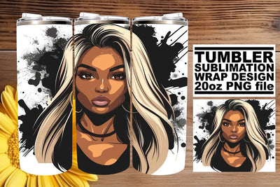 20oz Tumbler Wrap Watercolor Afro Woman Halloween Gothic Sublimation afrosvg 