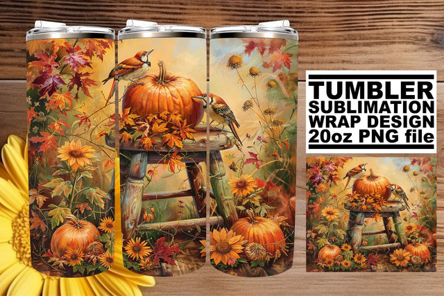 20oz Tumbler Wrap: Watercolor Fall Landscape Design Sublimation afrosvg 
