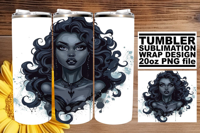 20oz Tumbler Wrap Watercolor Gothic Afro Portrait Sublimation afrosvg 