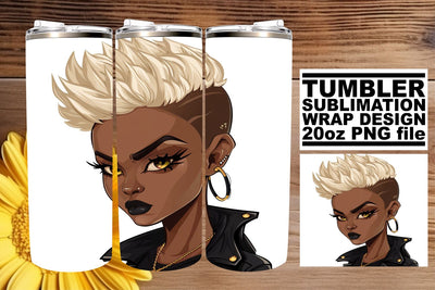 20oz Tumbler Wrap Watercolor Gothic Afro Portrait Sublimation afrosvg 
