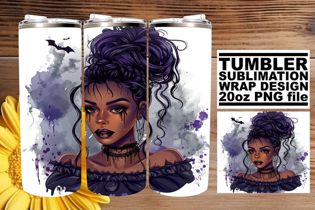 20oz Tumbler Wrap Watercolor Gothic Halloween Afro Sublimation afrosvg 