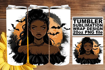20oz Tumbler Wrap Watercolor Halloween Gothic Portrait Sublimation afrosvg 
