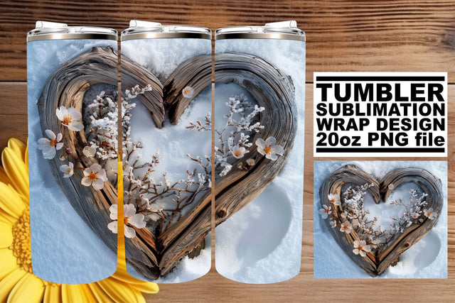 20oz Tumbler Wrap Winter 3D Heart Frame Christmas Design Sublimation afrosvg 
