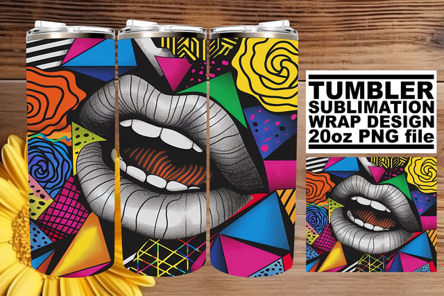 20oz Tumbler Wrap with Colorful Lip Art – Sublimation Ready Sublimation afrosvg 