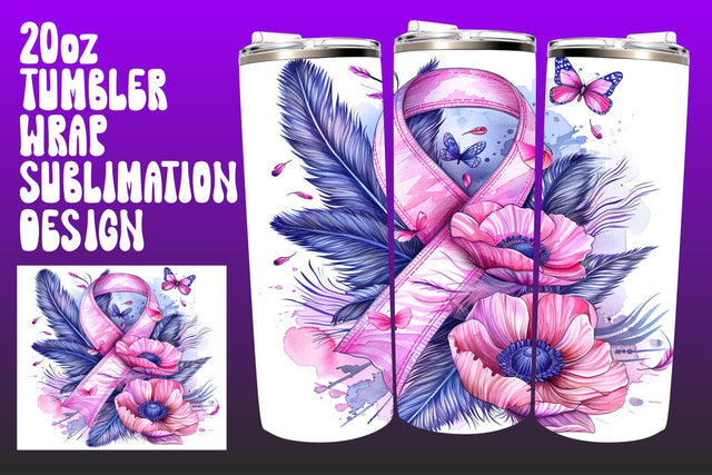 20oz Tumbler Wrap with Pink Ribbon Sublimation afrosvg 