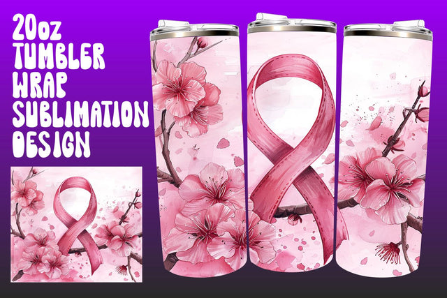20oz Tumbler Wrap with Pink Ribbon Sublimation afrosvg 