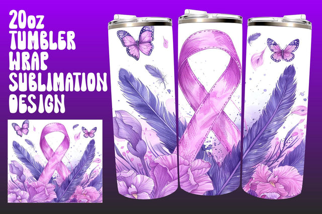 20oz Tumbler Wrap with Pink Ribbon Sublimation afrosvg 