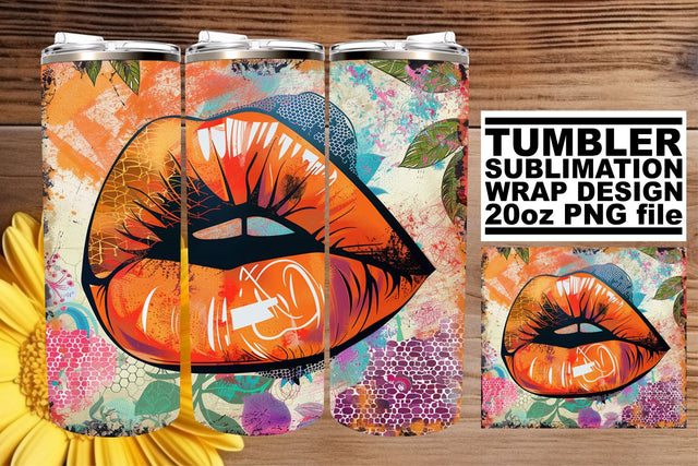 20oz Tumblers Sublimation Wrap Bright & Bold Lips Pattern Sublimation afrosvg 