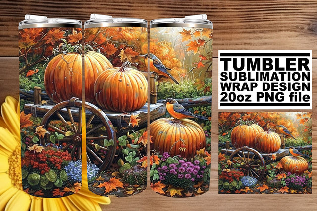 20oz Watercolor Autumn Tumbler Wrap - Fall Landscape Sublimation afrosvg 