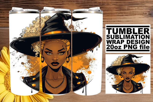 20oz Watercolor Gothic Afro Woman Halloween Tumbler Wrap Sublimation afrosvg 