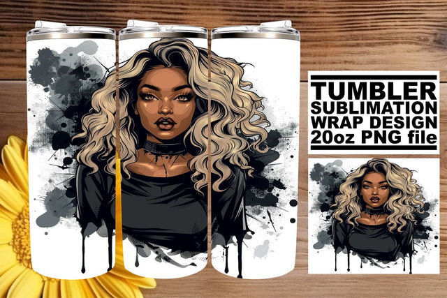 20oz Watercolor Halloween Afro American Woman Tumbler Sublimation afrosvg 