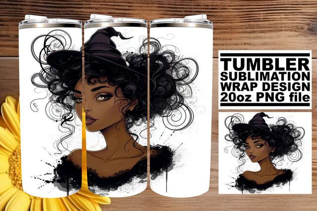 20oz Watercolor Halloween Afro Woman Gothic Tumbler Sublimation afrosvg 