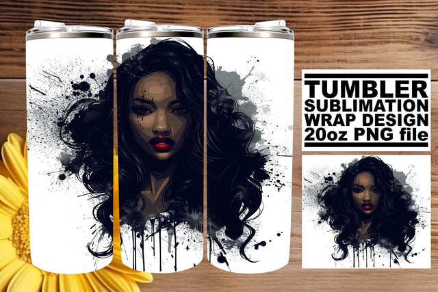 20oz Watercolor Halloween Afro Woman Gothic Tumbler Sublimation afrosvg 