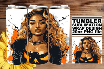 20oz Watercolor Halloween Afro Woman Gothic Tumbler Wrap Sublimation afrosvg 