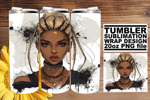 20oz Watercolor Halloween Design Gothic Afro Woman Sublimation afrosvg 