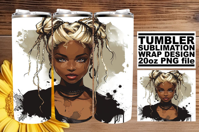 20oz Watercolor Halloween Tumbler Wrap Afro American Sublimation afrosvg 