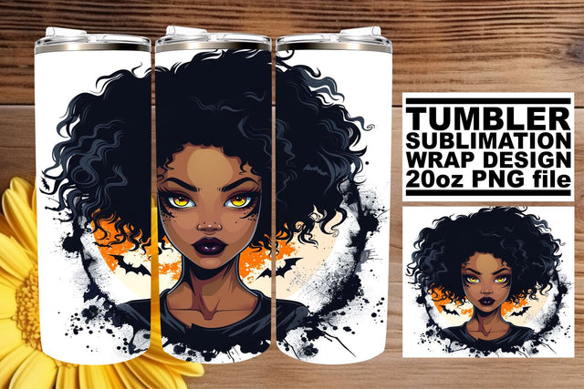 20oz Watercolor Halloween Tumbler Wrap Afro American Sublimation afrosvg 