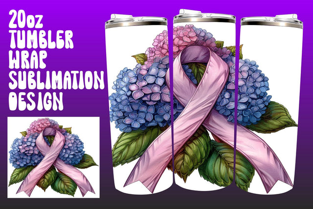 20oz Watercolor Pink Ribbon Tumbler Sublimation afrosvg 