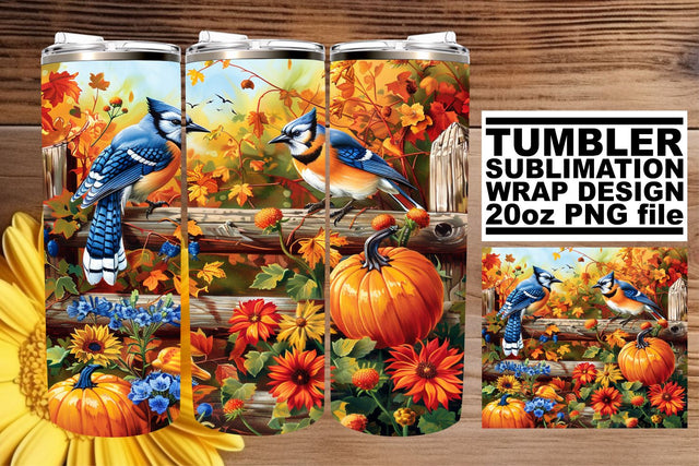 20oz Watercolor Tumbler Wrap - Autumn Scene Sublimation Sublimation afrosvg 