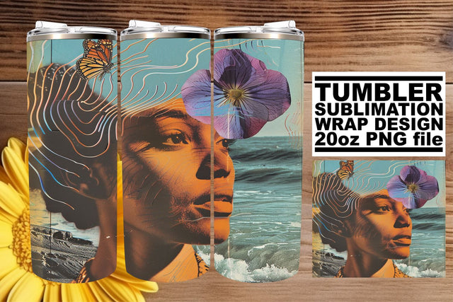 20oz Wrap Artistic Abstract Black Woman Tumbler Design Sublimation afrosvg 