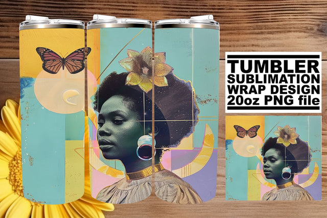 20oz Wrap Artistic Black Woman Abstract Tumbler Art Sublimation afrosvg 