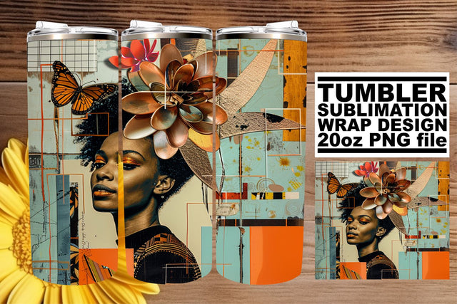 20oz Wrap Artistic Black Woman Abstract Tumbler Art Sublimation afrosvg 