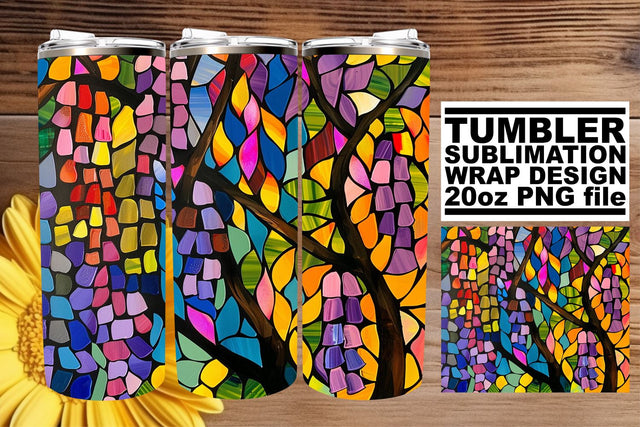20oz Wrap Colorful Stained Glass Tree Tumbler Design Sublimation afrosvg 