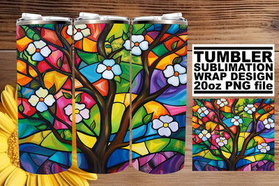 20oz Wrap Colorful Stained Glass Tree Tumbler Sublimation Sublimation afrosvg 