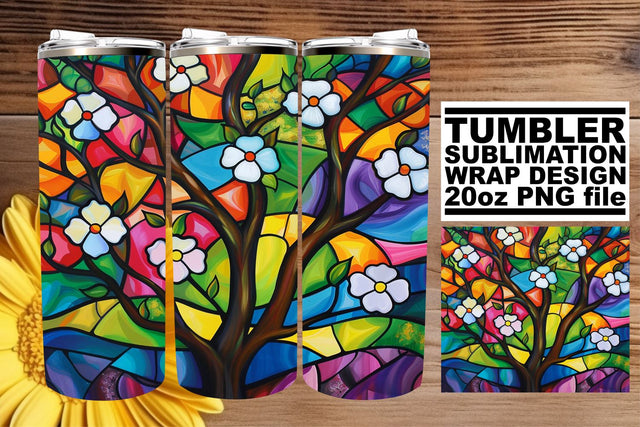 20oz Wrap Colorful Stained Glass Tree Tumbler Sublimation Sublimation afrosvg 