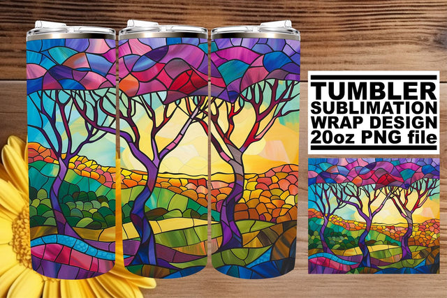 20oz Wrap Colorful Stained Glass Tree Tumbler Sublimation Sublimation afrosvg 