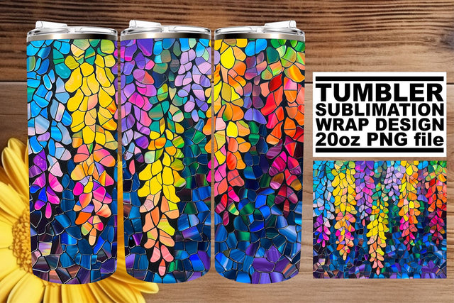 20oz Wrap Stained Glass Tree Colorful Design Tumbler Sublimation afrosvg 