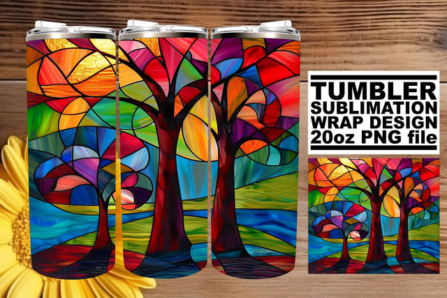 20oz Wrap Stained Glass Tree Colorful Sublimation Tumbler Sublimation afrosvg 