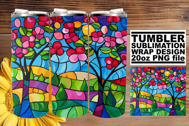 20oz Wrap Stained Glass Tree Colorful Tumbler Design Sublimation afrosvg 