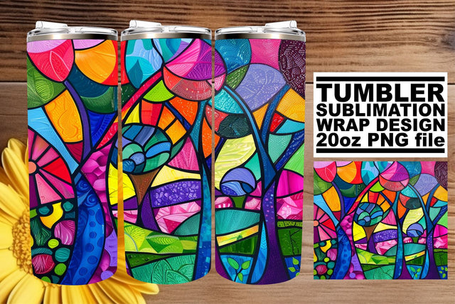 20oz Wrap Stained Glass Tree Colorful Tumbler Design Sublimation afrosvg 
