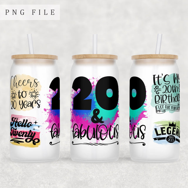 20th Birthday Libbey Glass Can Wrap, 16 Oz Glass Can Sublimation Design, 20th Anniversary Glass Can PNG File, Hello Twenty Glass Can Wrap Sublimation HappyDesignStudio 