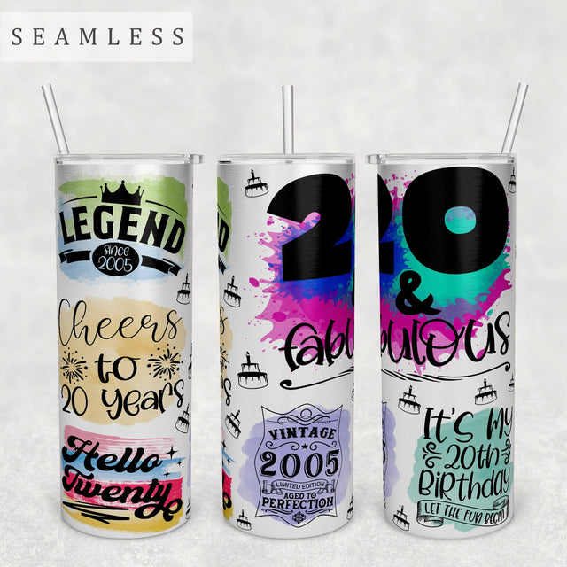 20th Birthday Tumbler Wrap, 20 Oz Skinny Tumbler Sublimation Design, Seamless 20th Anniversary Tumbler PNG, Vintage 2005 Tumbler Wrap Sublimation HappyDesignStudio 